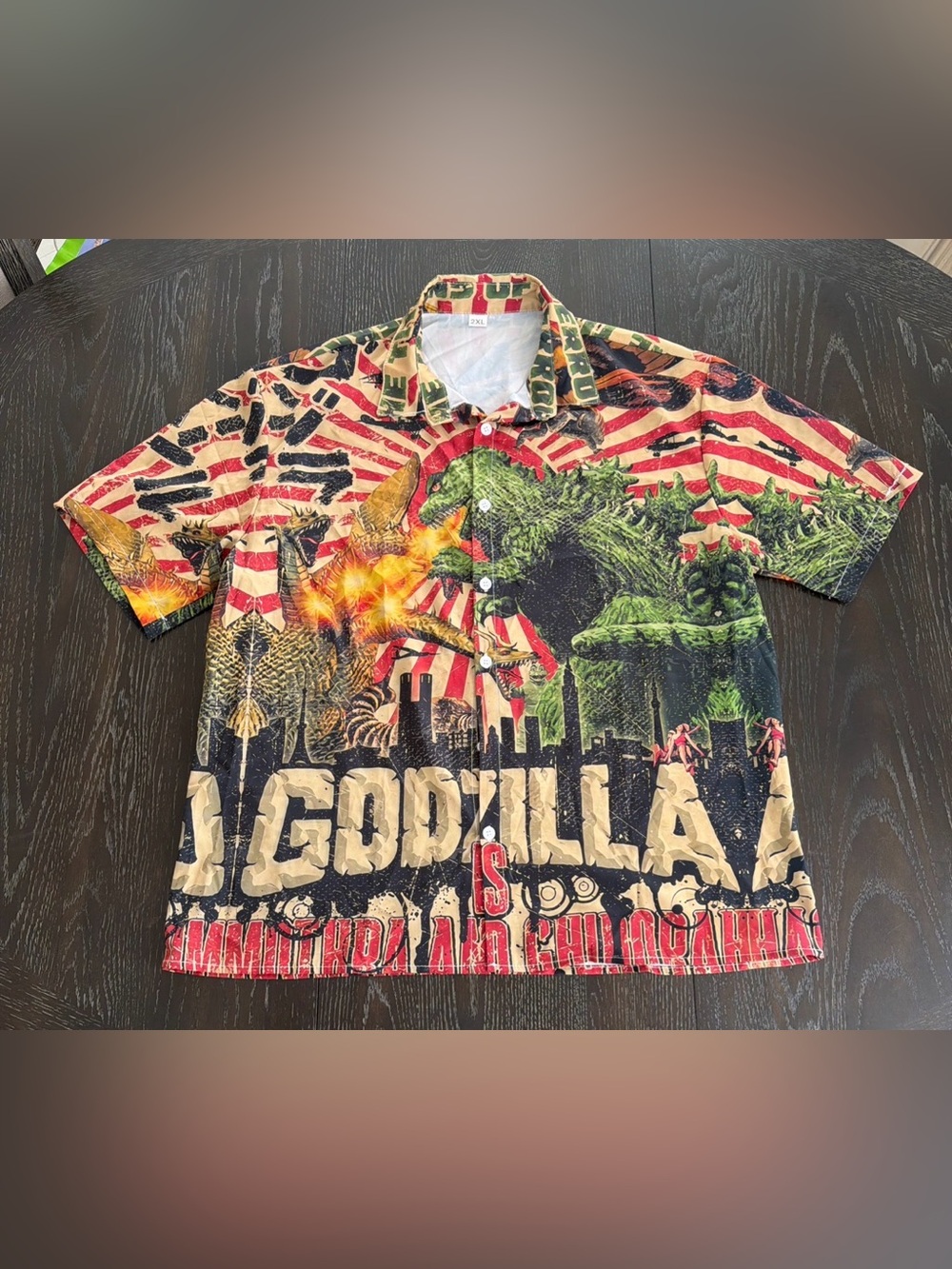 Godzilla Graphic Button-Up Shirt - Multicolor- 2XL